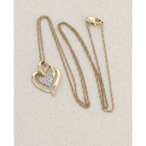 10k Yellow Gold Diamond Heart Necklace 19" Chain
